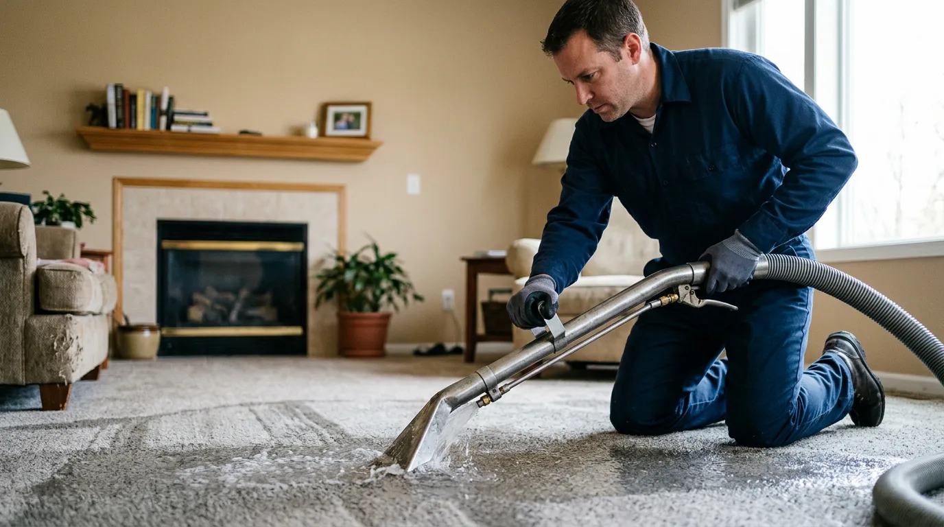 Water damage restoration technician working near Cortland, IL